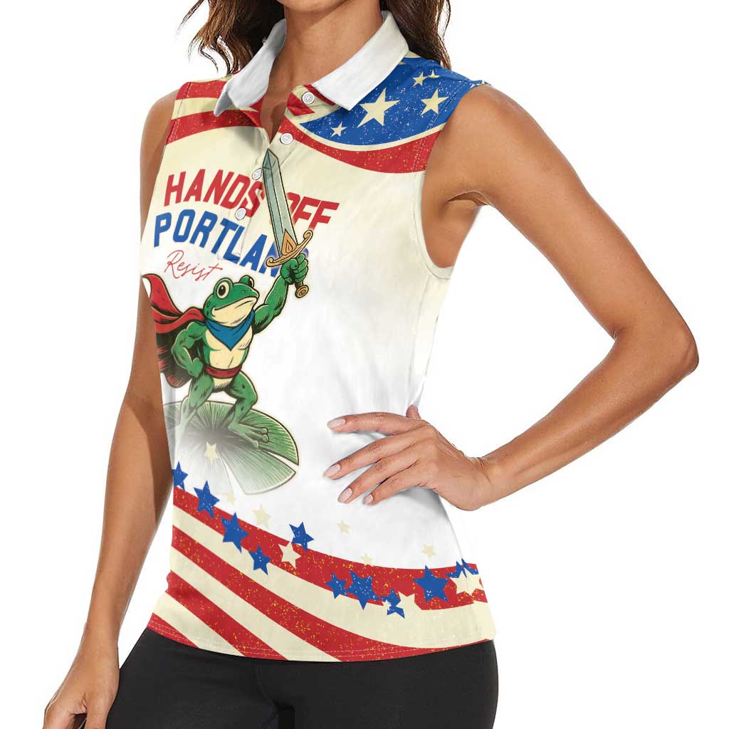 Hands Off Portland Women Sleeveless Polo Shirt Resist Frog - Wonder Print Shop