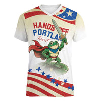 Hands Off Portland Women V-Neck T-Shirt Resist Frog - Wonder Print Shop