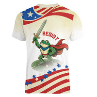Hands Off Portland Women V-Neck T-Shirt Resist Frog - Wonder Print Shop