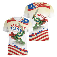 Hands Off Portland Women V-Neck T-Shirt Resist Frog - Wonder Print Shop