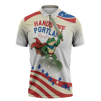 Hands Off Portland Zipper Polo Shirt Resist Frog - Wonder Print Shop