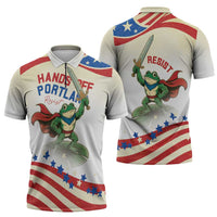 Hands Off Portland Zipper Polo Shirt Resist Frog - Wonder Print Shop