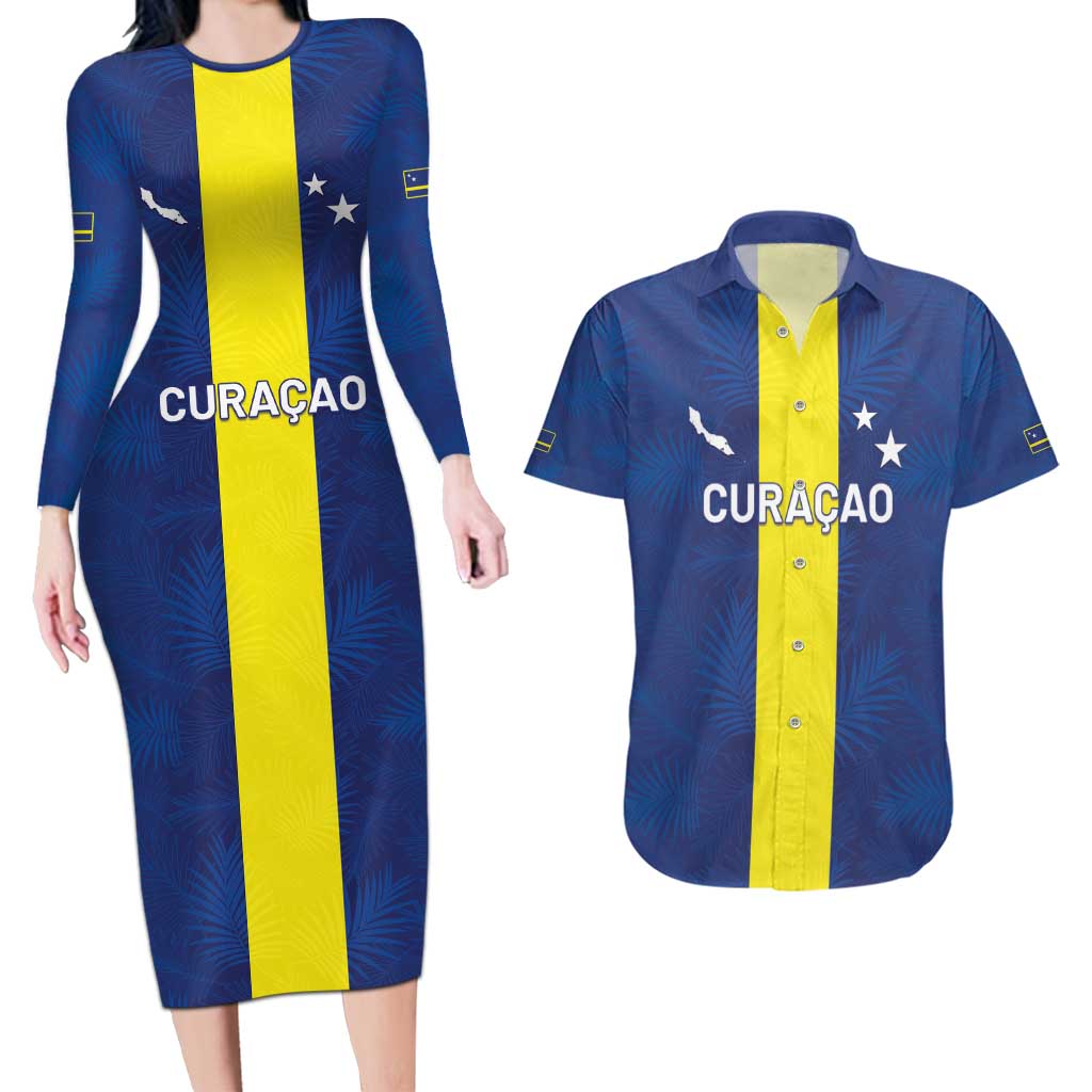 Custom Curacao Football Couples Matching Long Sleeve Bodycon Dress and Hawaiian Shirt Go Champions Flag Style - Wonder Print Shop