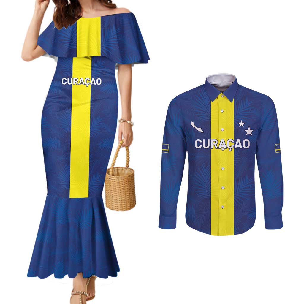 Custom Curacao Football Couples Matching Mermaid Dress and Long Sleeve Button Shirt Go Champions Flag Style - Wonder Print Shop