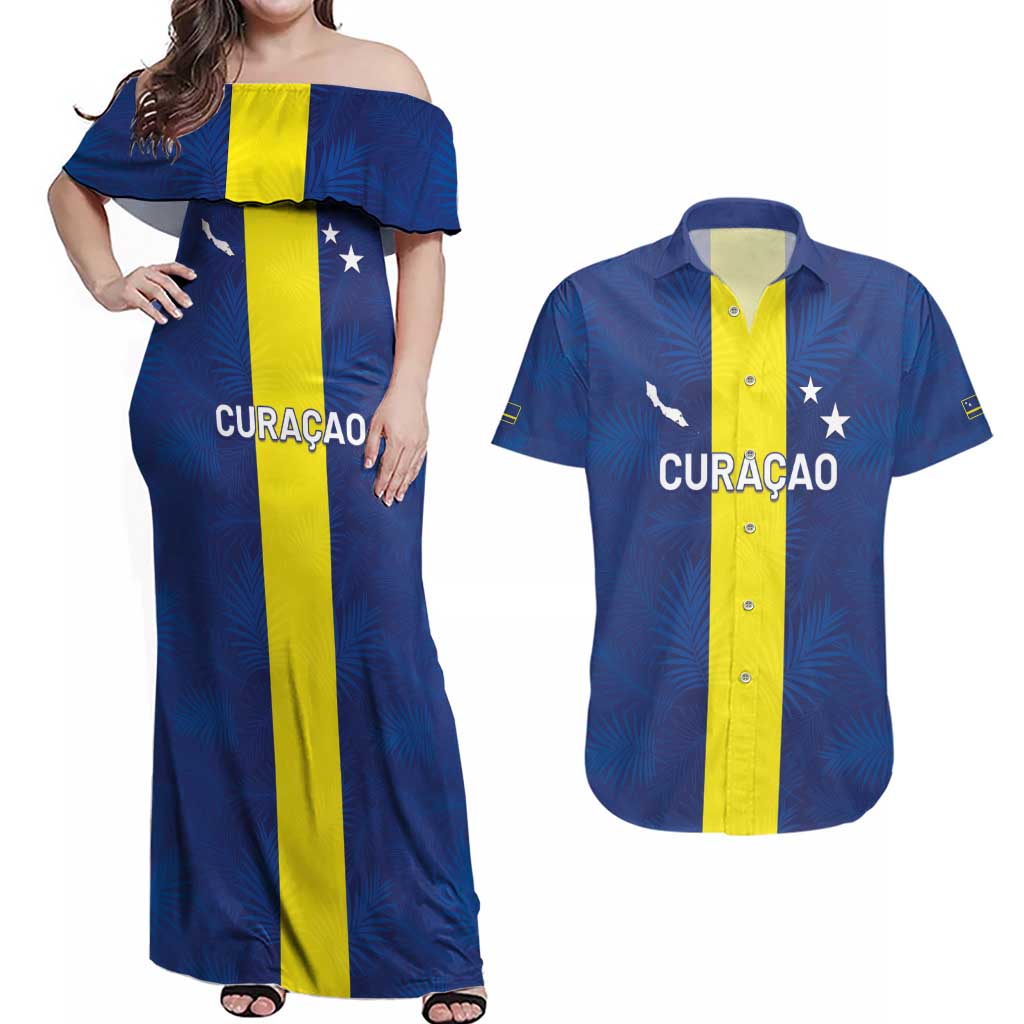 Custom Curacao Football Couples Matching Off Shoulder Maxi Dress and Hawaiian Shirt Go Champions Flag Style - Wonder Print Shop