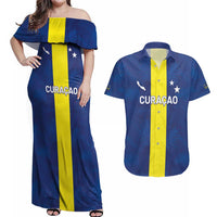 Custom Curacao Football Couples Matching Off Shoulder Maxi Dress and Hawaiian Shirt Go Champions Flag Style - Wonder Print Shop