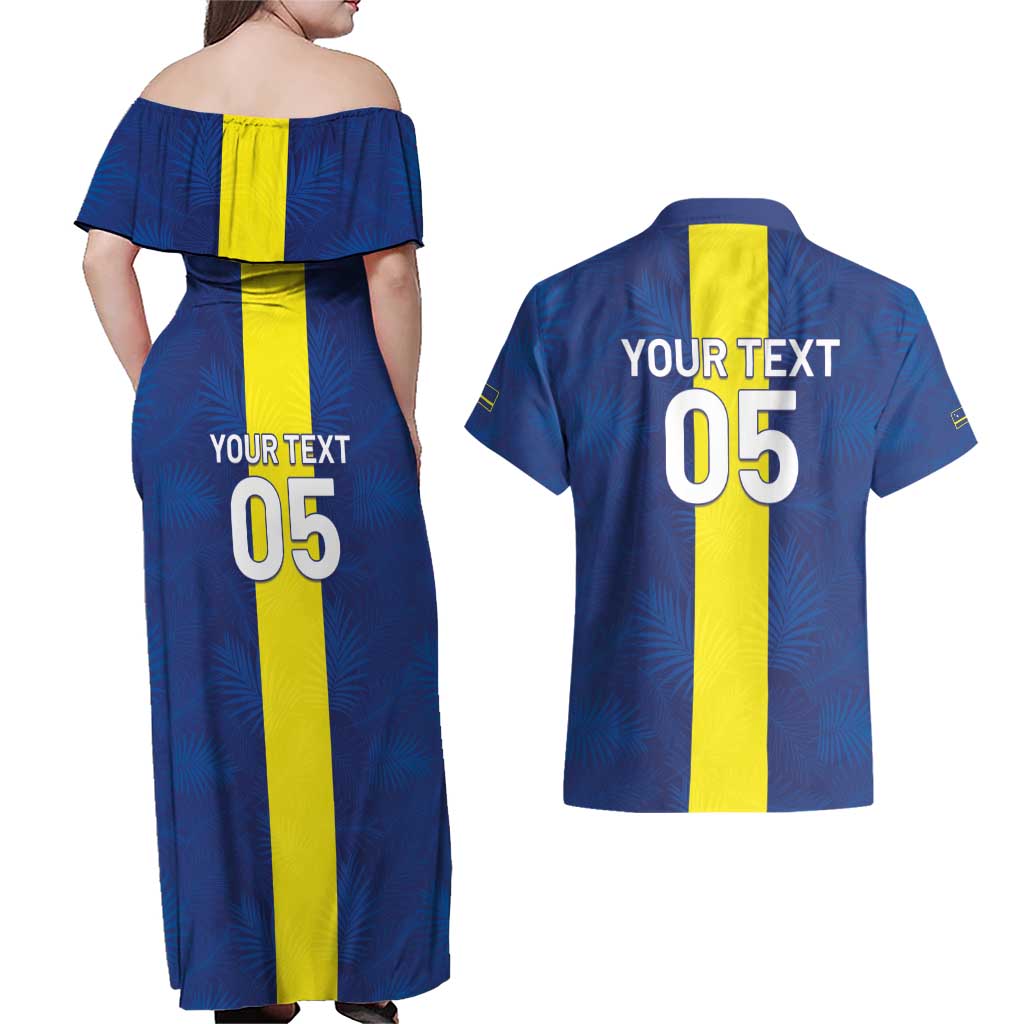 Custom Curacao Football Couples Matching Off Shoulder Maxi Dress and Hawaiian Shirt Go Champions Flag Style - Wonder Print Shop