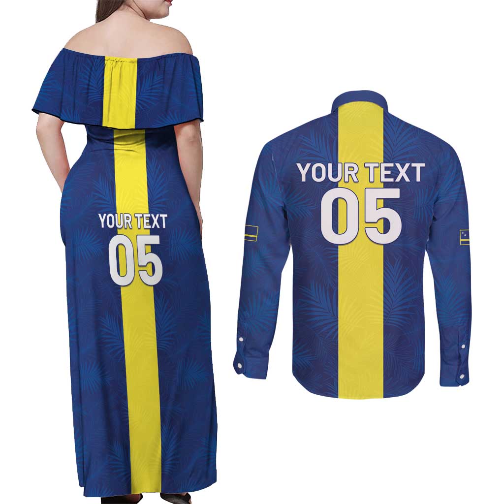 Custom Curacao Football Couples Matching Off Shoulder Maxi Dress and Long Sleeve Button Shirt Go Champions Flag Style - Wonder Print Shop