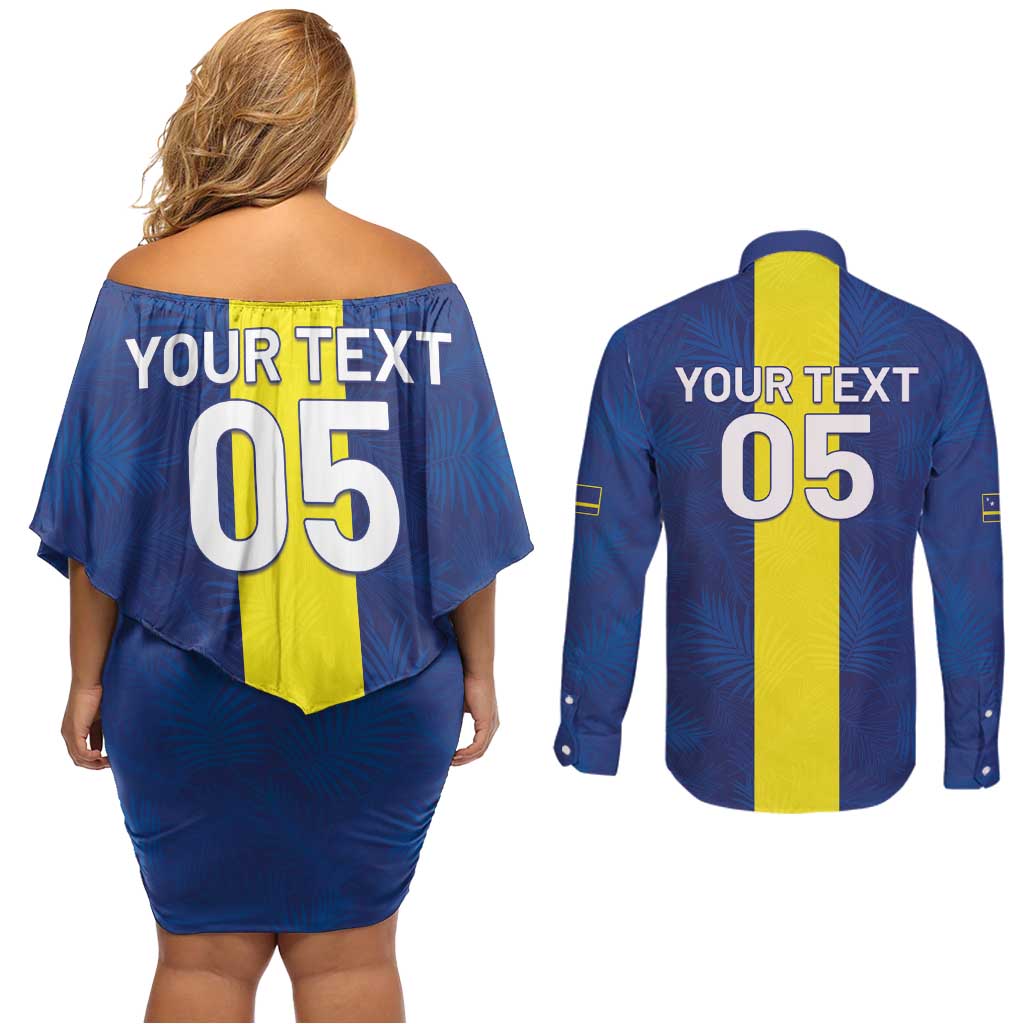 Custom Curacao Football Couples Matching Off Shoulder Short Dress and Long Sleeve Button Shirt Go Champions Flag Style - Wonder Print Shop