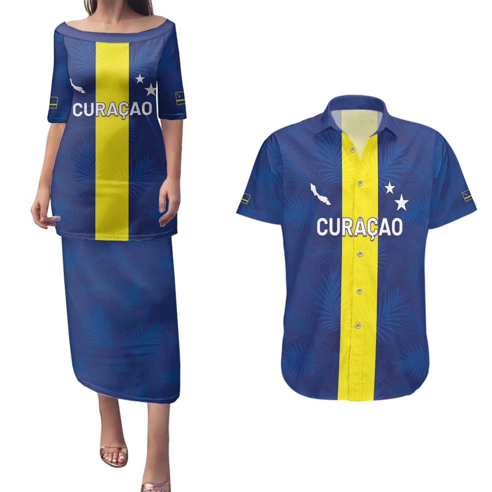 Custom Curacao Football Couples Matching Puletasi and Hawaiian Shirt Go Champions Flag Style - Wonder Print Shop