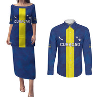 Custom Curacao Football Couples Matching Puletasi and Long Sleeve Button Shirt Go Champions Flag Style - Wonder Print Shop