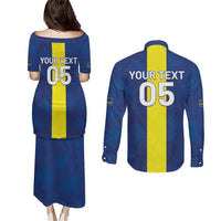 Custom Curacao Football Couples Matching Puletasi and Long Sleeve Button Shirt Go Champions Flag Style - Wonder Print Shop