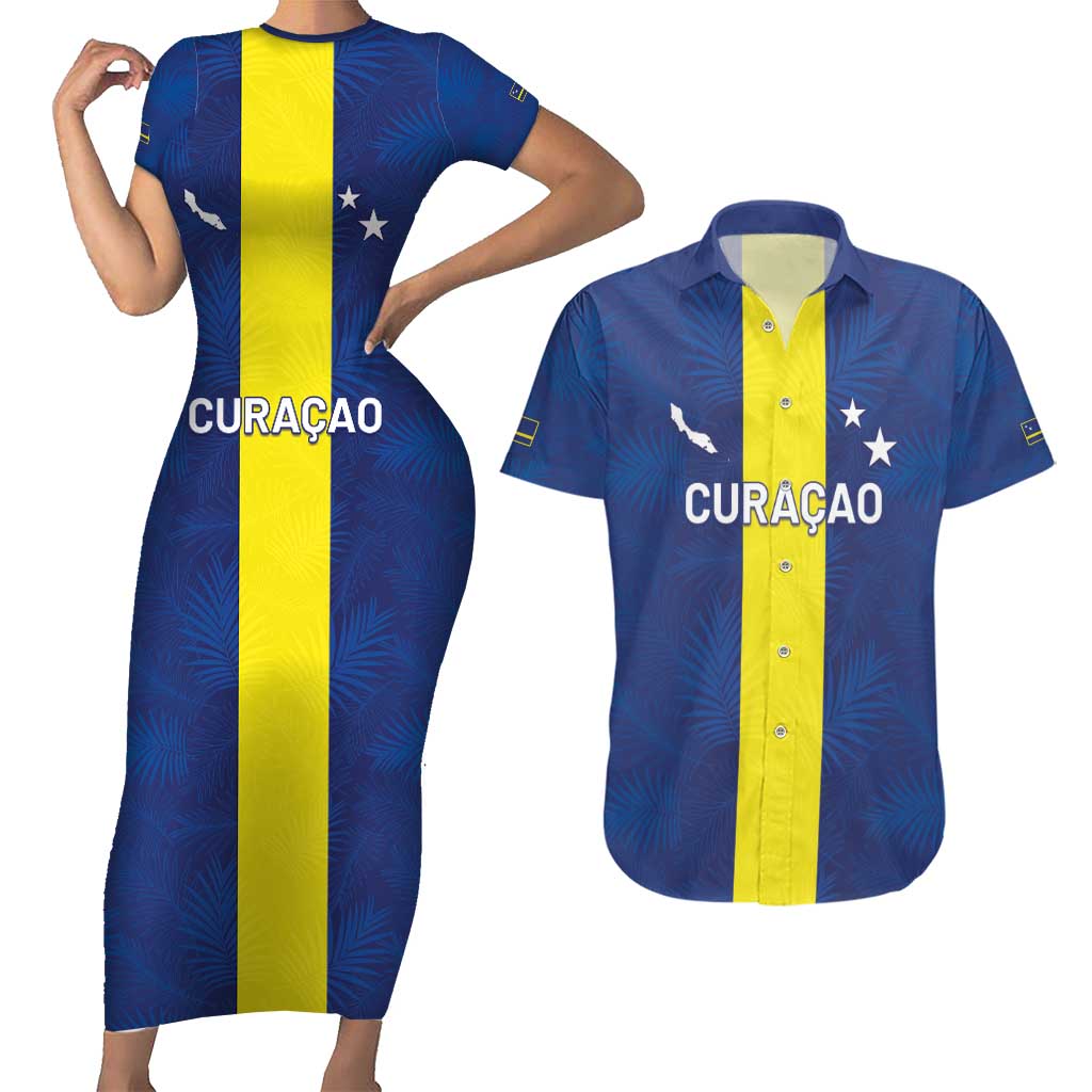 Custom Curacao Football Couples Matching Short Sleeve Bodycon Dress and Hawaiian Shirt Go Champions Flag Style - Wonder Print Shop