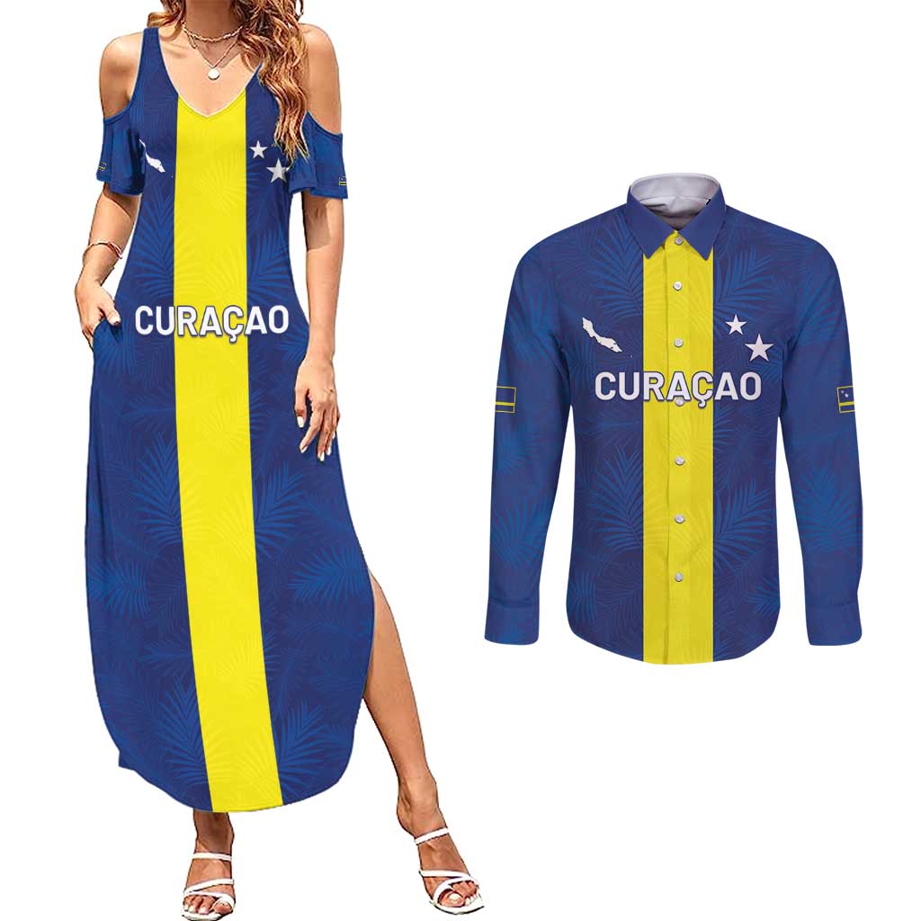 Custom Curacao Football Couples Matching Summer Maxi Dress and Long Sleeve Button Shirt Go Champions Flag Style - Wonder Print Shop