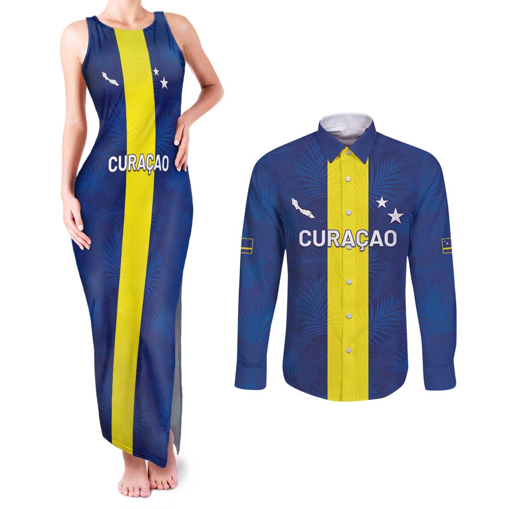Custom Curacao Football Couples Matching Tank Maxi Dress and Long Sleeve Button Shirt Go Champions Flag Style - Wonder Print Shop