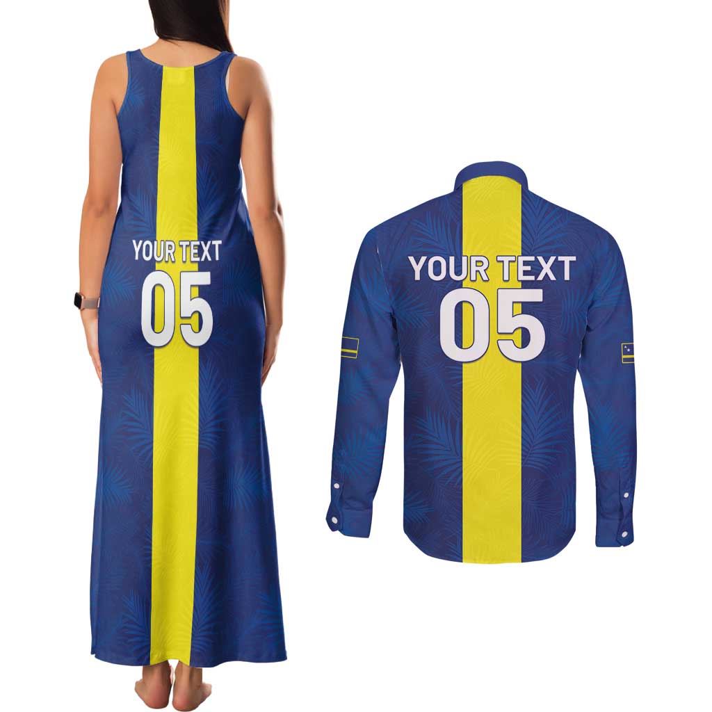 Custom Curacao Football Couples Matching Tank Maxi Dress and Long Sleeve Button Shirt Go Champions Flag Style - Wonder Print Shop
