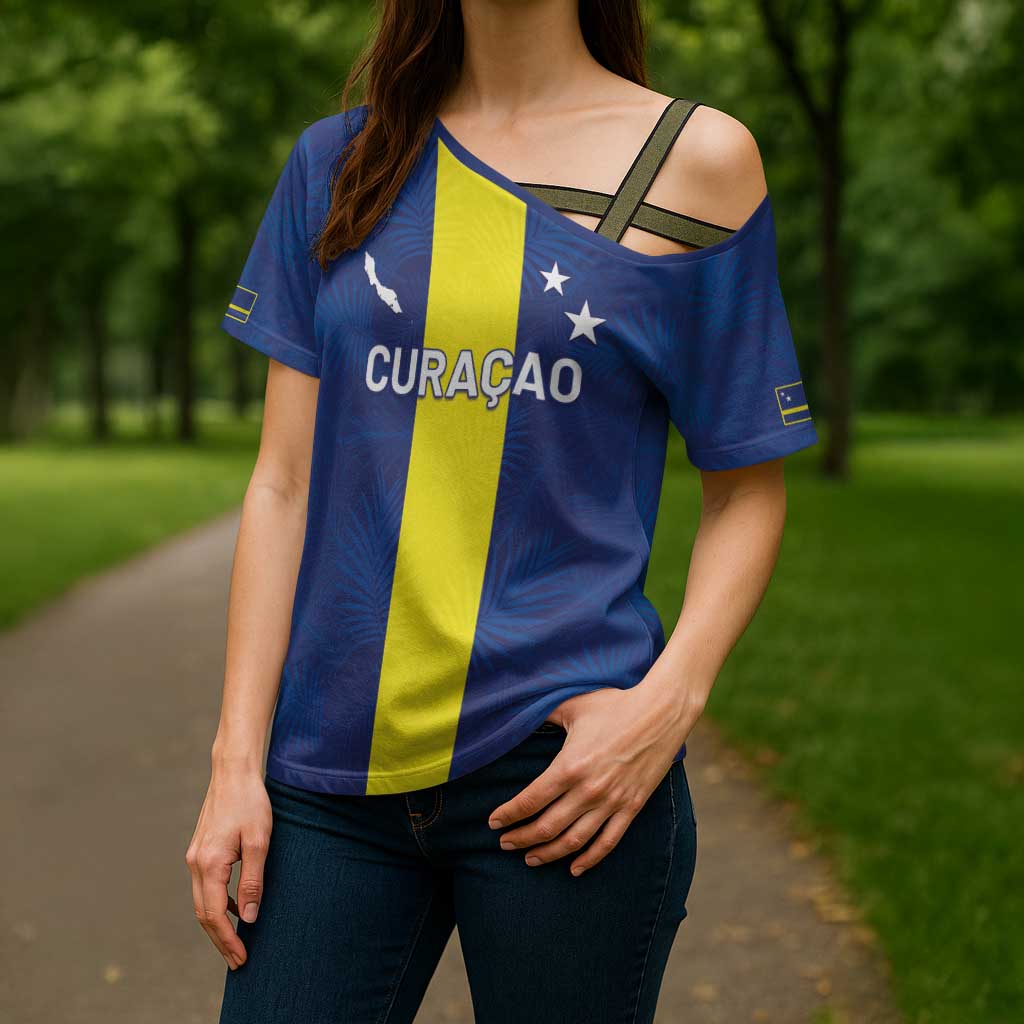 Custom Curacao Football Cross Shoulder Shirt Go Champions Flag Style - Wonder Print Shop