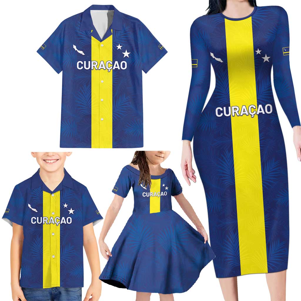 Custom Curacao Football Family Matching Long Sleeve Bodycon Dress and Hawaiian Shirt Go Champions Flag Style - Wonder Print Shop