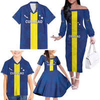 Custom Curacao Football Family Matching Off The Shoulder Long Sleeve Dress and Hawaiian Shirt Go Champions Flag Style - Wonder Print Shop
