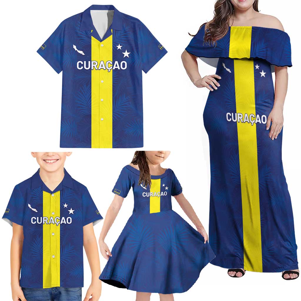 Custom Curacao Football Family Matching Off Shoulder Maxi Dress and Hawaiian Shirt Go Champions Flag Style - Wonder Print Shop