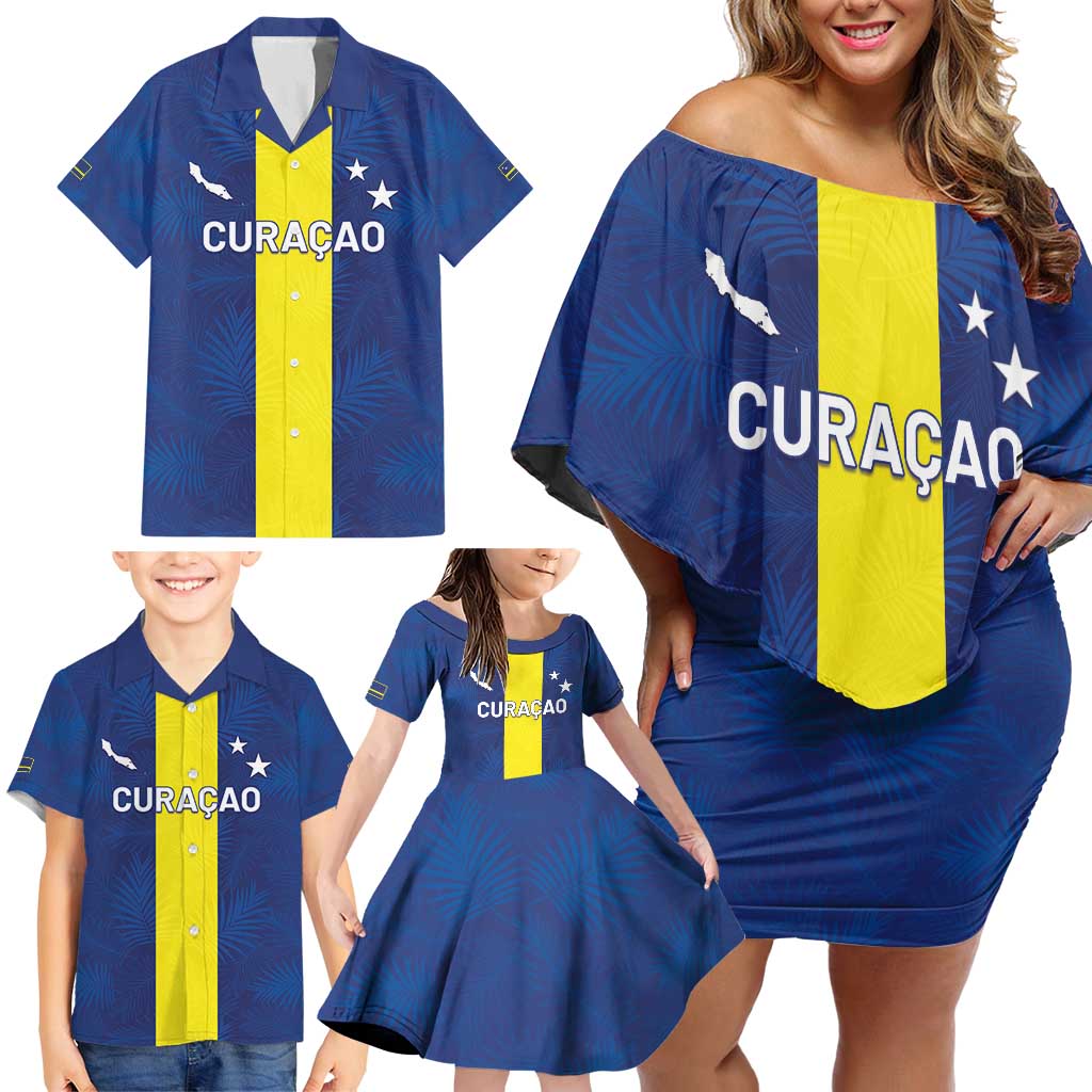 Custom Curacao Football Family Matching Off Shoulder Short Dress and Hawaiian Shirt Go Champions Flag Style - Wonder Print Shop