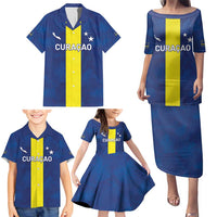 Custom Curacao Football Family Matching Puletasi and Hawaiian Shirt Go Champions Flag Style - Wonder Print Shop