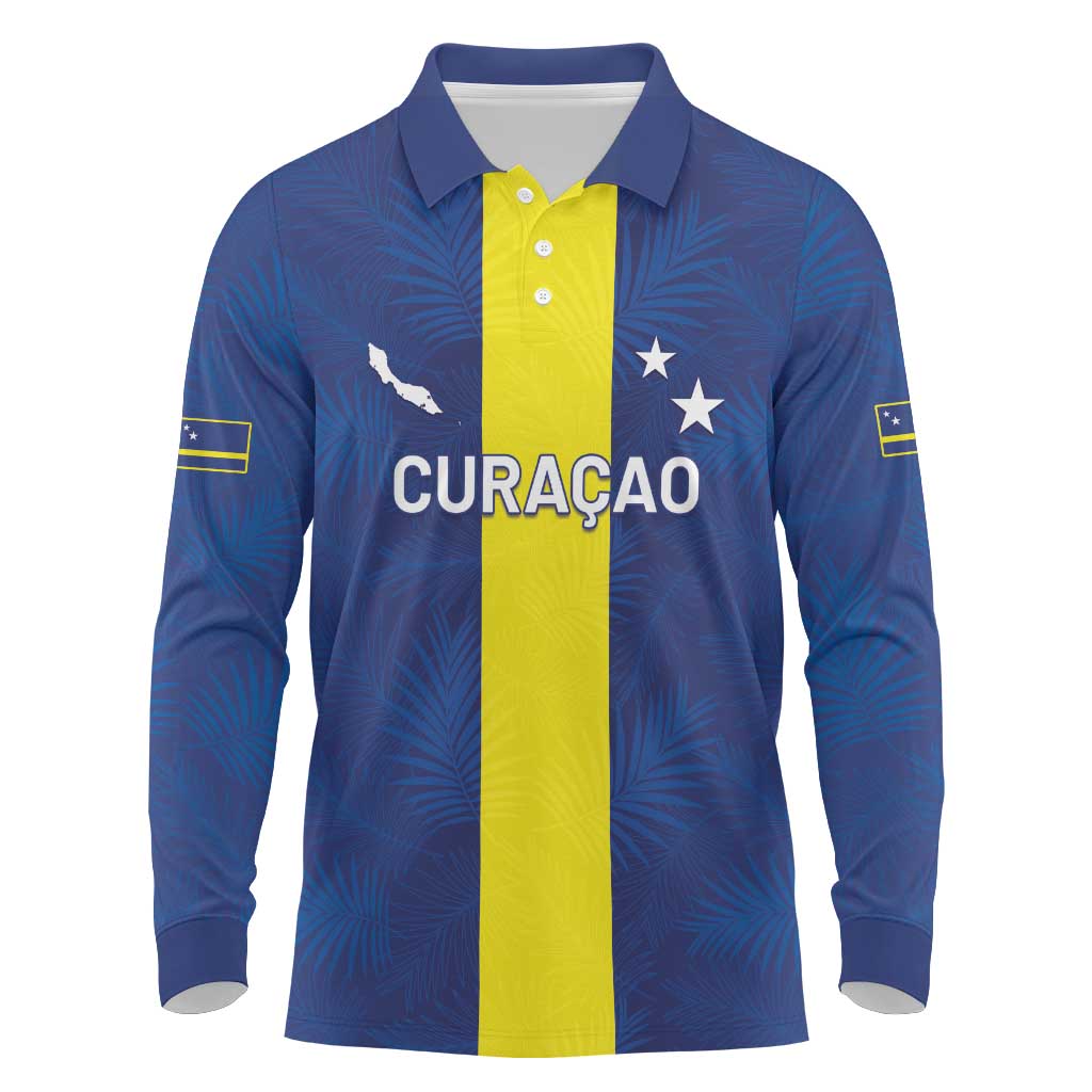 Custom Curacao Football Long Sleeve Polo Shirt Go Champions Flag Style - Wonder Print Shop