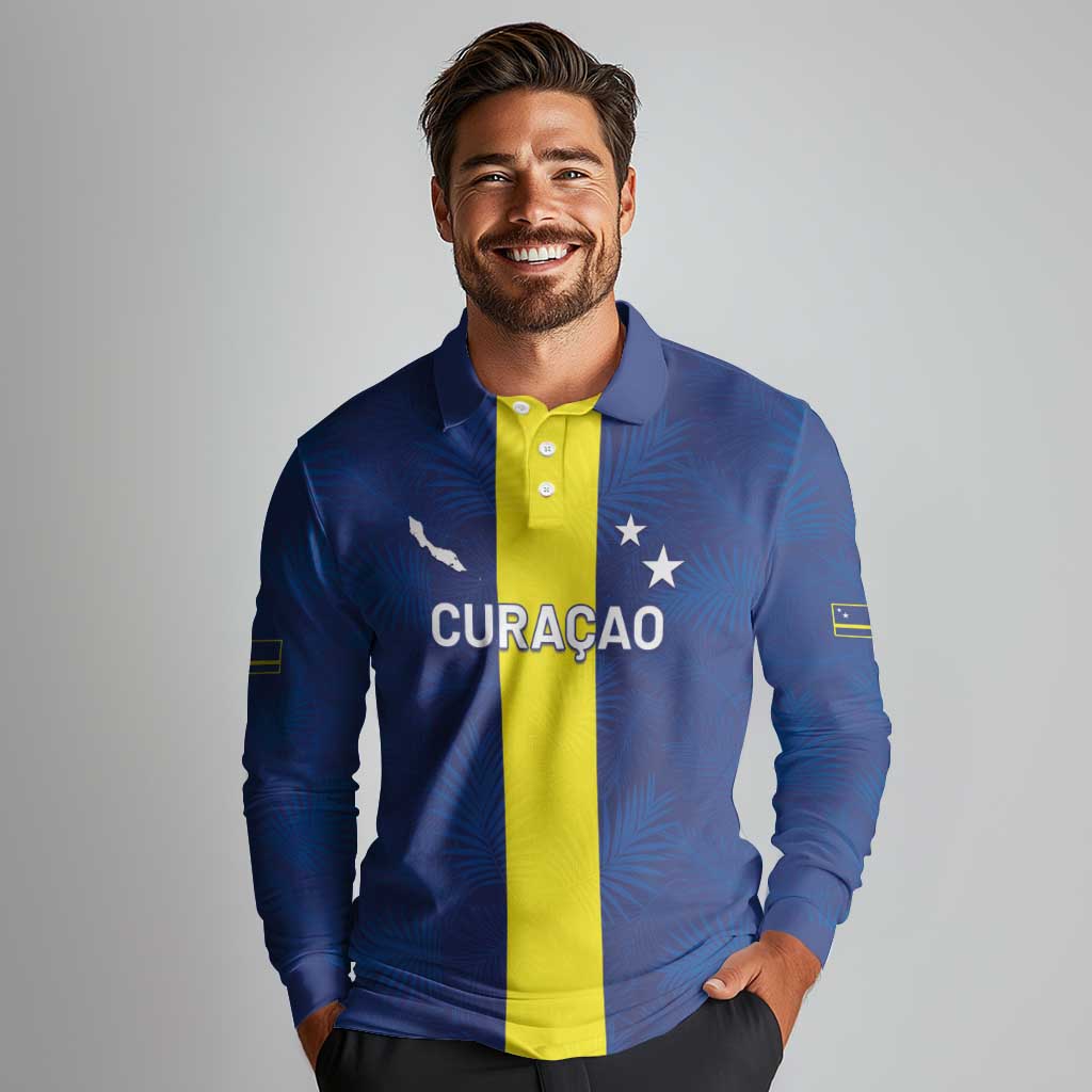 Custom Curacao Football Long Sleeve Polo Shirt Go Champions Flag Style - Wonder Print Shop