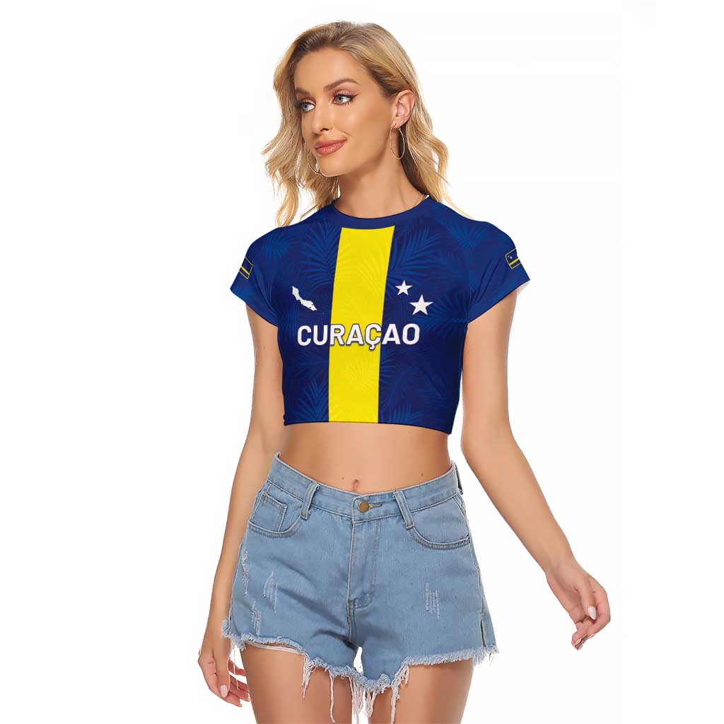 Custom Curacao Football Raglan Cropped T Shirt Go Champions Flag Style - Wonder Print Shop