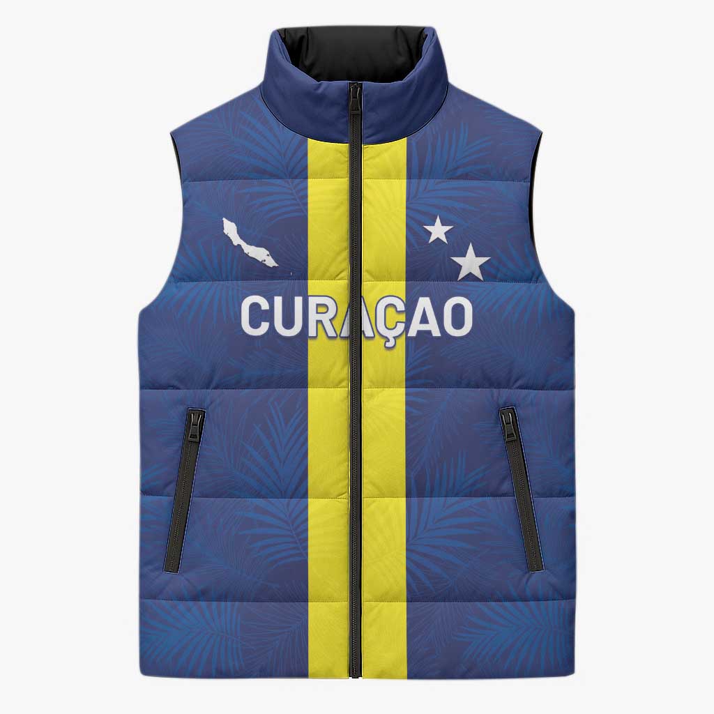 Custom Curacao Football Sleeveless Puffer Jacket Go Champions Flag Style - Wonder Print Shop