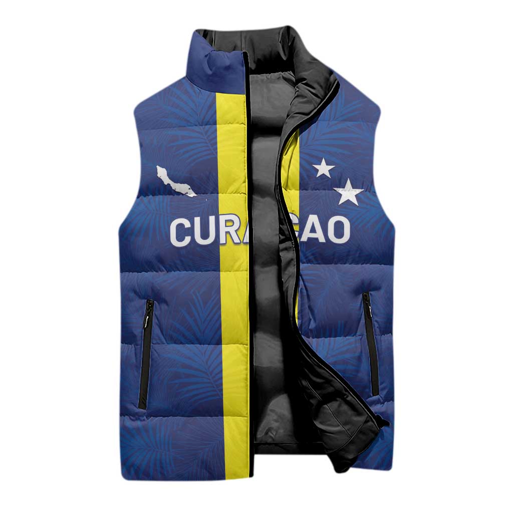 Custom Curacao Football Sleeveless Puffer Jacket Go Champions Flag Style - Wonder Print Shop