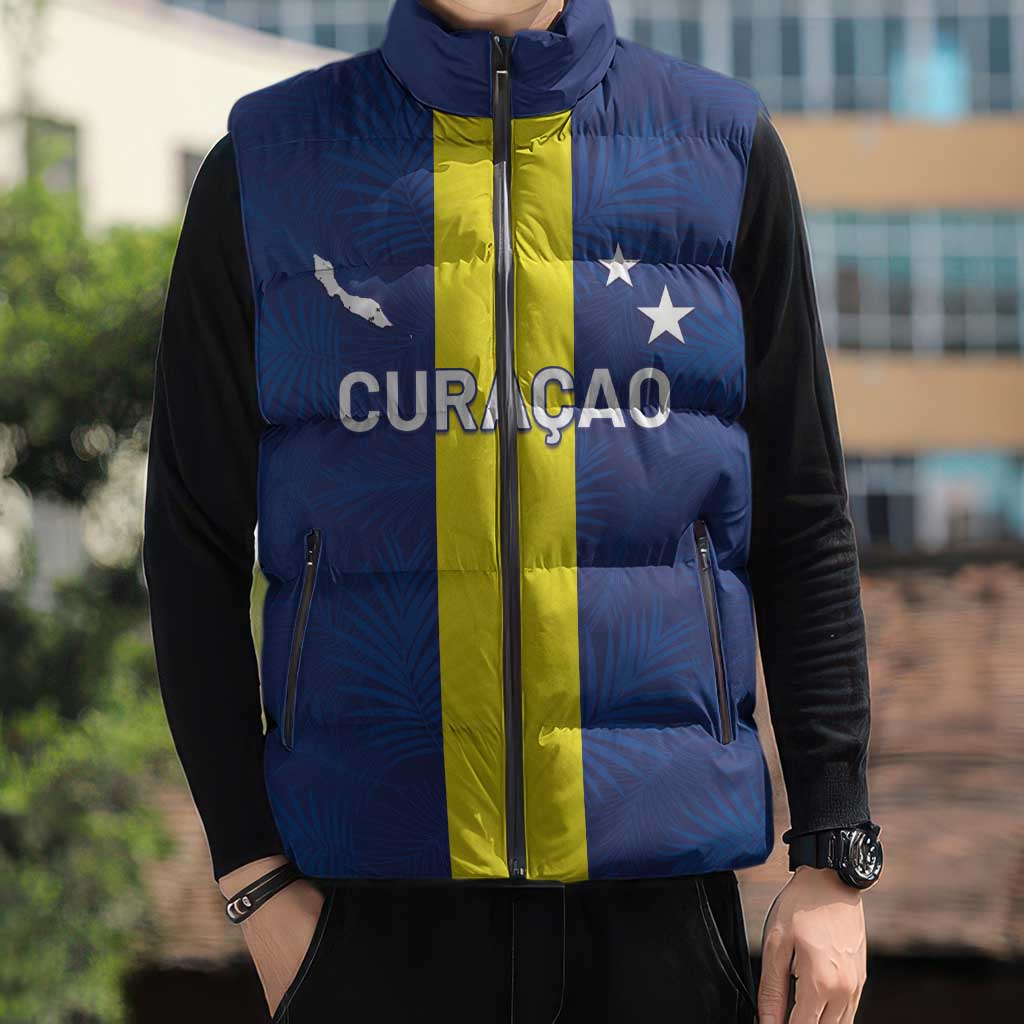 Custom Curacao Football Sleeveless Puffer Jacket Go Champions Flag Style - Wonder Print Shop