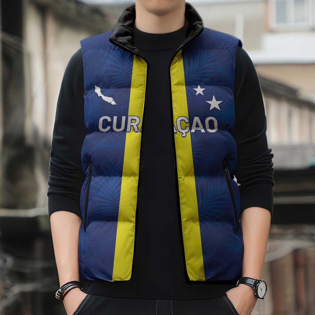 Custom Curacao Football Sleeveless Puffer Jacket Go Champions Flag Style - Wonder Print Shop