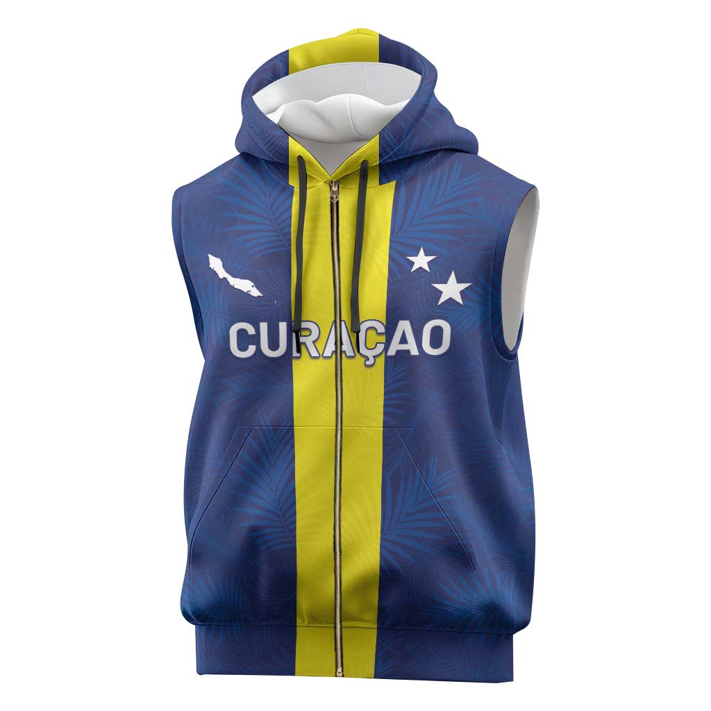 Custom Curacao Football Sleeveless Zip Hoodie Go Champions Flag Style - Wonder Print Shop