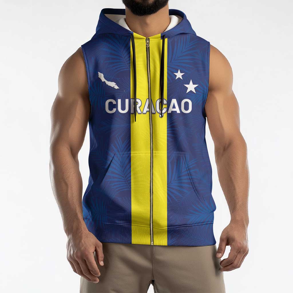 Custom Curacao Football Sleeveless Zip Hoodie Go Champions Flag Style - Wonder Print Shop