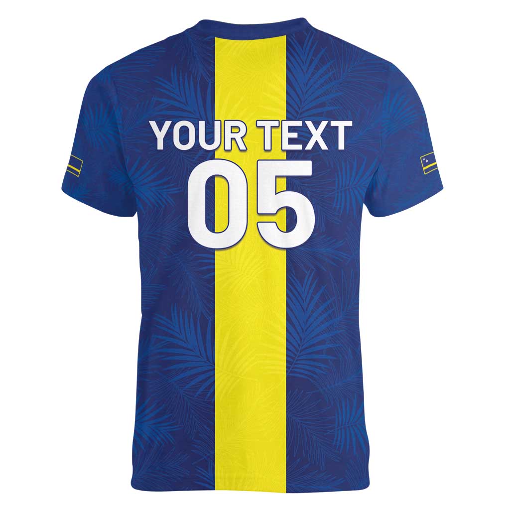 Custom Curacao Football Women V-Neck T-Shirt Go Champions Flag Style - Wonder Print Shop