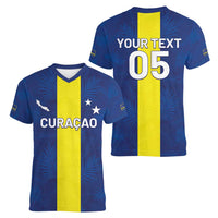 Custom Curacao Football Women V-Neck T-Shirt Go Champions Flag Style - Wonder Print Shop
