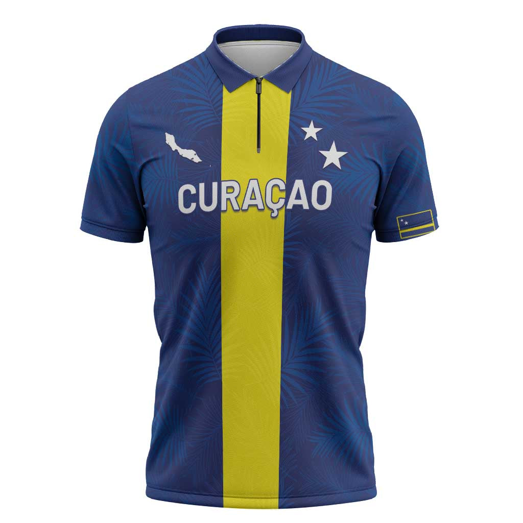 Custom Curacao Football Zipper Polo Shirt Go Champions Flag Style - Wonder Print Shop