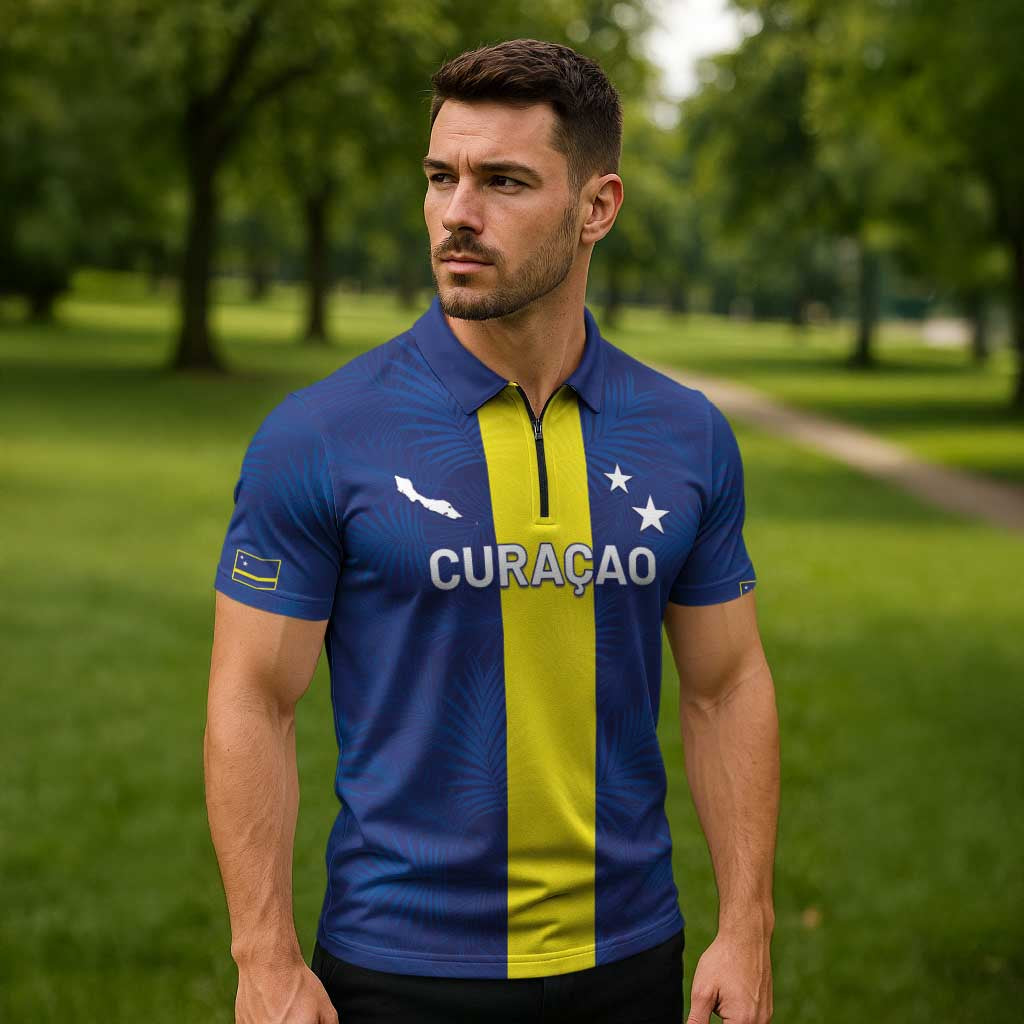 Custom Curacao Football Zipper Polo Shirt Go Champions Flag Style - Wonder Print Shop