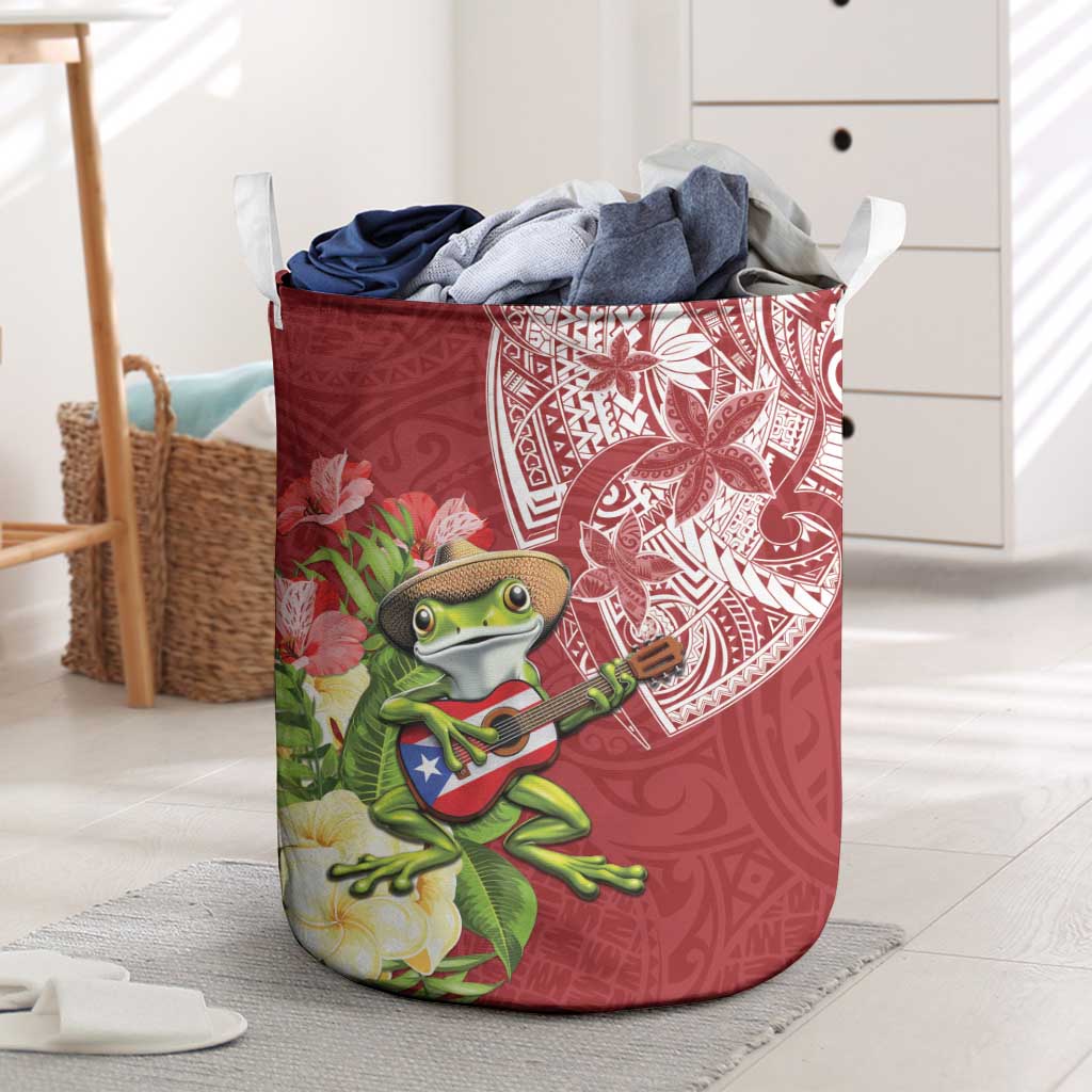 Puerto Rico Coqui Frog Laundry Basket Tropical Flowers Polynesian Style - Wonder Print Shop