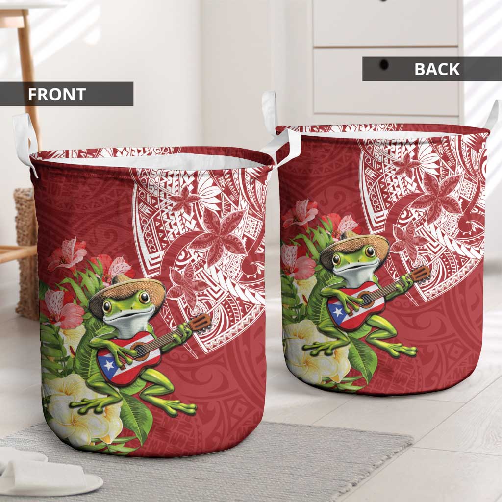 Puerto Rico Coqui Frog Laundry Basket Tropical Flowers Polynesian Style - Wonder Print Shop