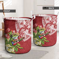 Puerto Rico Coqui Frog Laundry Basket Tropical Flowers Polynesian Style - Wonder Print Shop