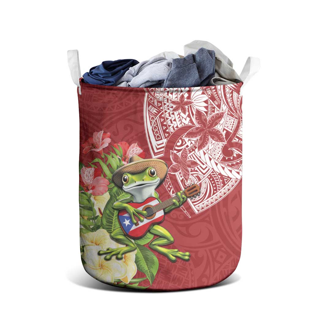 Puerto Rico Coqui Frog Laundry Basket Tropical Flowers Polynesian Style - Wonder Print Shop