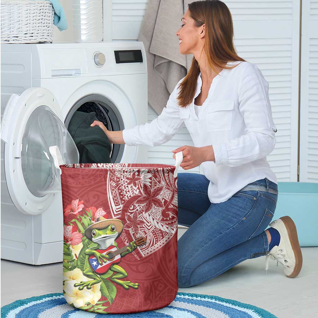Puerto Rico Coqui Frog Laundry Basket Tropical Flowers Polynesian Style - Wonder Print Shop