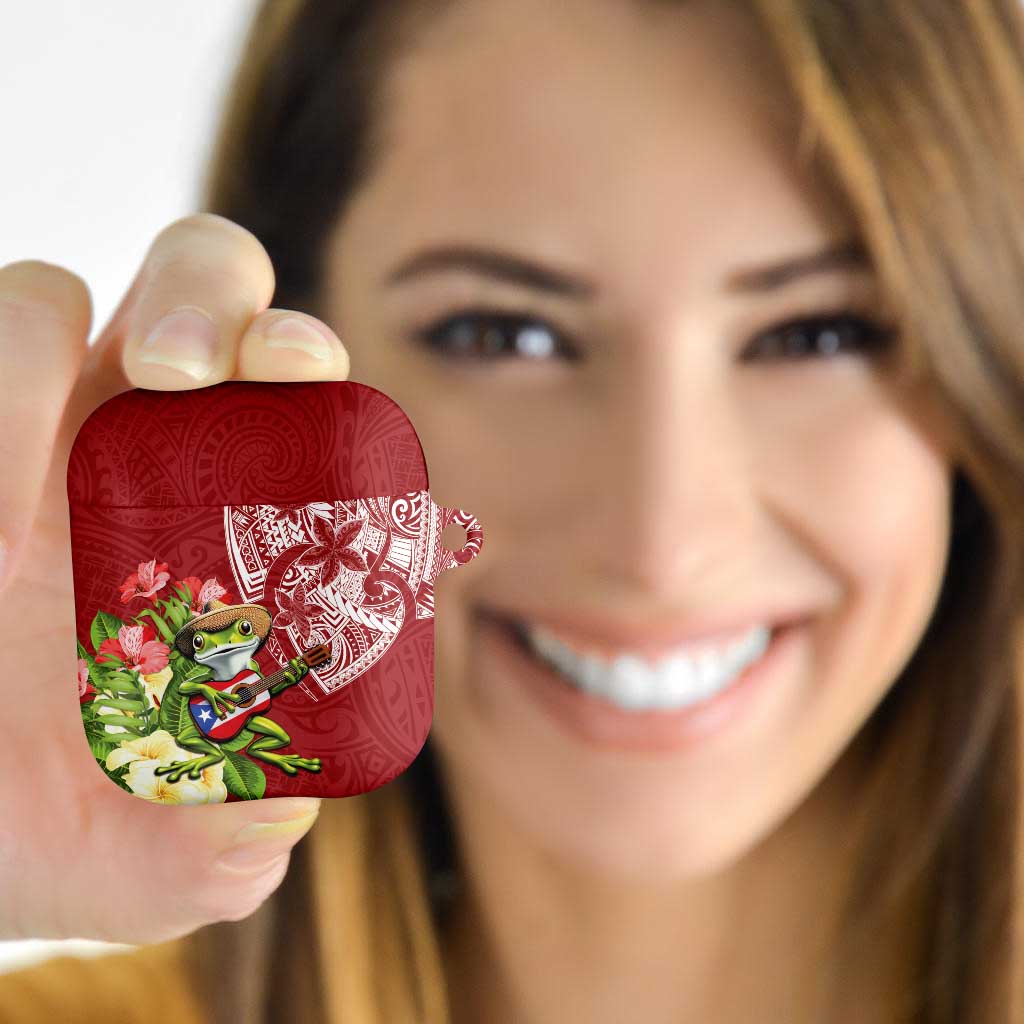 Puerto Rico Coqui Frog AirPods Case Tropical Flowers Polynesian Style - Wonder Print Shop