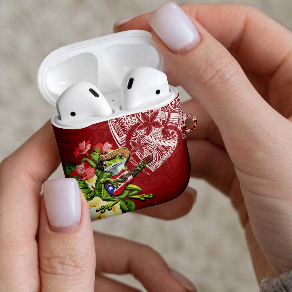 Puerto Rico Coqui Frog AirPods Case Tropical Flowers Polynesian Style - Wonder Print Shop