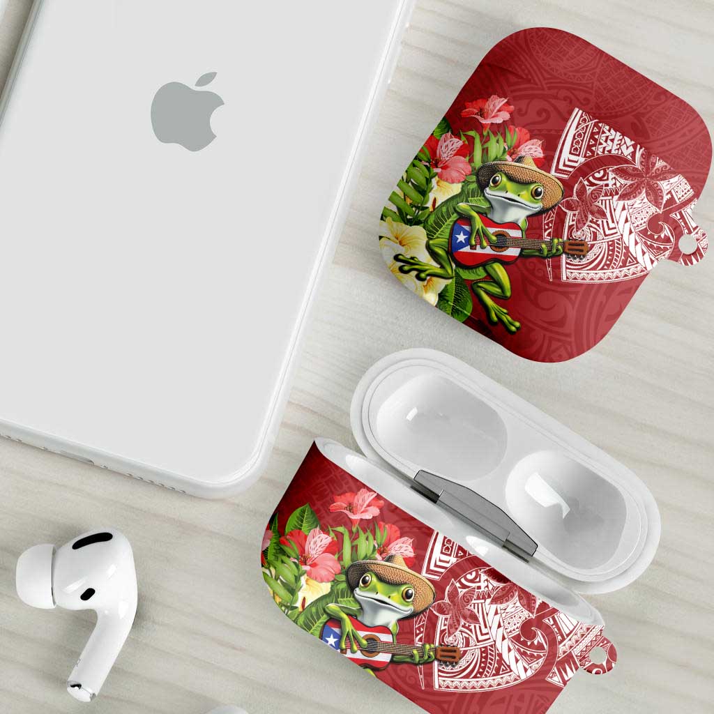Puerto Rico Coqui Frog AirPods Case Tropical Flowers Polynesian Style - Wonder Print Shop