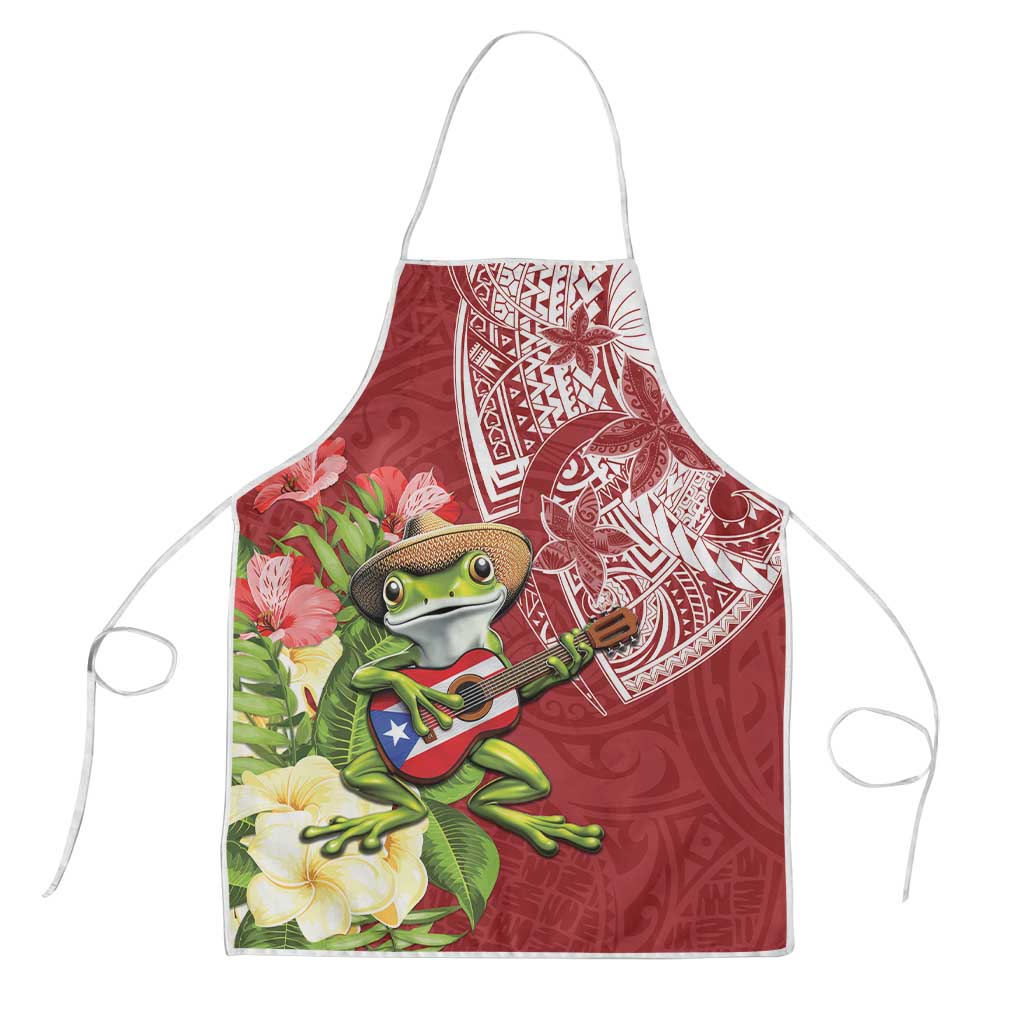Puerto Rico Coqui Frog Apron Tropical Flowers Polynesian Style - Wonder Print Shop