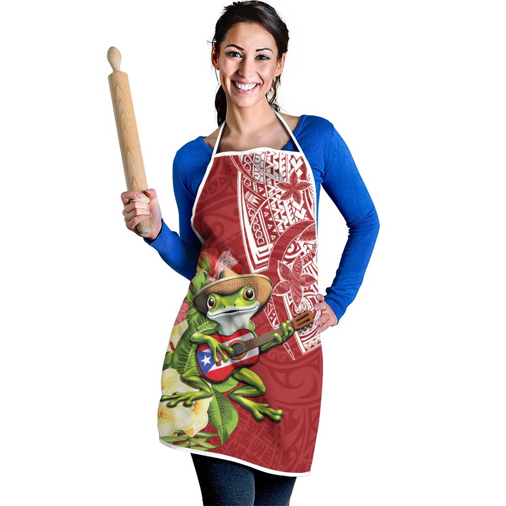 Puerto Rico Coqui Frog Apron Tropical Flowers Polynesian Style - Wonder Print Shop