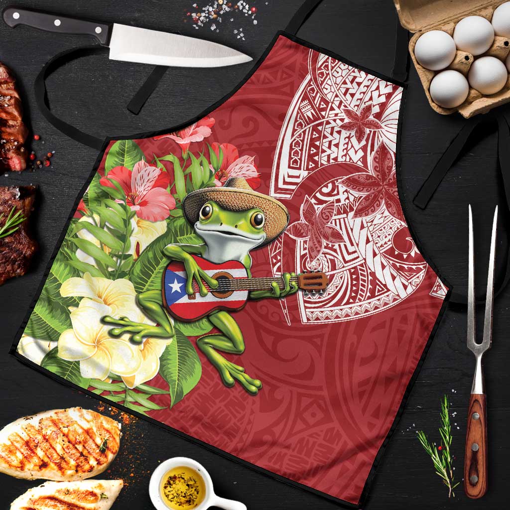 Puerto Rico Coqui Frog Apron Tropical Flowers Polynesian Style - Wonder Print Shop